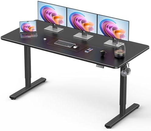 63 Electric Standing Desk Adjustable Height  Sit Stand up Desk for Home Office & Computer Workstation  2 Memory Height Settings  Splice Board  2 Hooks  Black Frame/Rustic Brown Top