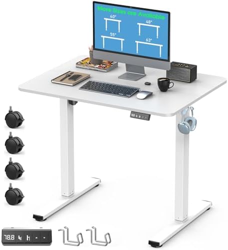 63 Electric Standing Desk Adjustable Height  Sit Stand up Desk for Home Office & Computer Workstation  2 Memory Height Settings  Splice Board  2 Hooks  Black Frame/Rustic Brown Top