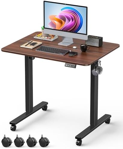 63 Electric Standing Desk Adjustable Height  Sit Stand up Desk for Home Office & Computer Workstation  2 Memory Height Settings  Splice Board  2 Hooks  Black Frame/Rustic Brown Top