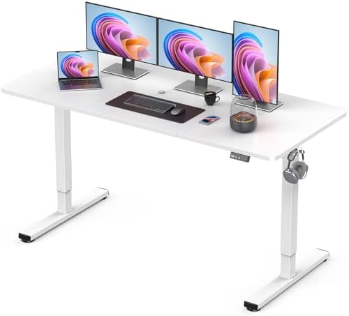 63 Electric Standing Desk Adjustable Height  Sit Stand up Desk for Home Office & Computer Workstation  2 Memory Height Settings  Splice Board  2 Hooks  Black Frame/Rustic Brown Top