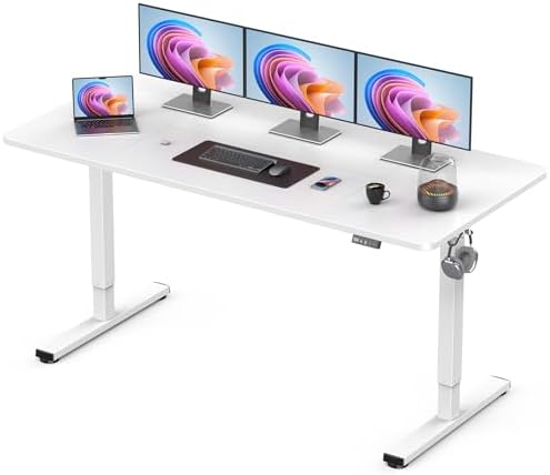 63 Electric Standing Desk Adjustable Height  Sit Stand up Desk for Home Office & Computer Workstation  2 Memory Height Settings  Splice Board  2 Hooks  Black Frame/Rustic Brown Top