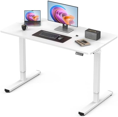 63 Electric Standing Desk Adjustable Height  Sit Stand up Desk for Home Office & Computer Workstation  2 Memory Height Settings  Splice Board  2 Hooks  Black Frame/Rustic Brown Top