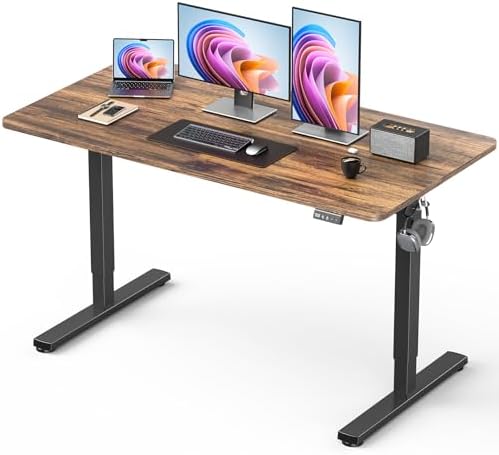 63 Electric Standing Desk Adjustable Height  Sit Stand up Desk for Home Office & Computer Workstation  2 Memory Height Settings  Splice Board  2 Hooks  Black Frame/Rustic Brown Top