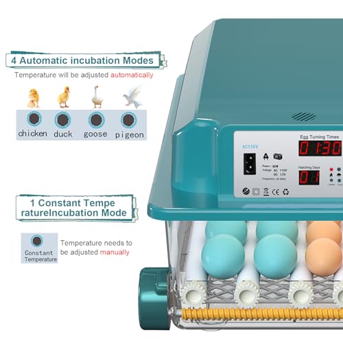 64 Egg Incubators for Hatching Eggs Incubator with Automatic Egg Turning and Humidity Chicken Incubator with 5 Automatic Incubate Mode Poultry Egg Incubator with Incubate Day Counter and Egg Candler