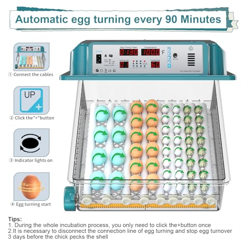 64 Egg Incubators for Hatching Eggs Incubator with Automatic Egg Turning and Humidity Chicken Incubator with 5 Automatic Incubate Mode Poultry Egg Incubator with Incubate Day Counter and Egg Candler