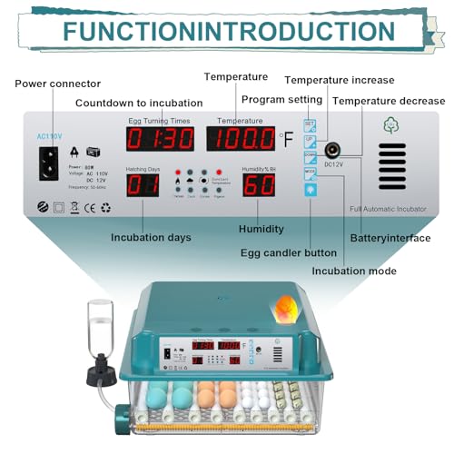 64 Egg Incubators for Hatching Eggs Incubator with Automatic Egg Turning and Humidity Chicken Incubator with 5 Automatic Incubate Mode Poultry Egg Incubator with Incubate Day Counter and Egg Candler