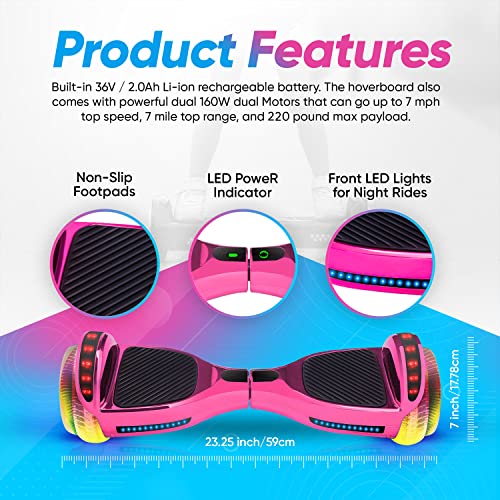 6 5  Self Balancing Scooters for Kids Ages 6 12  Bluetooth Hoover Board with Tunnel Light Style Wheels & Non Slip Footpads  UL2272 Safety Certified