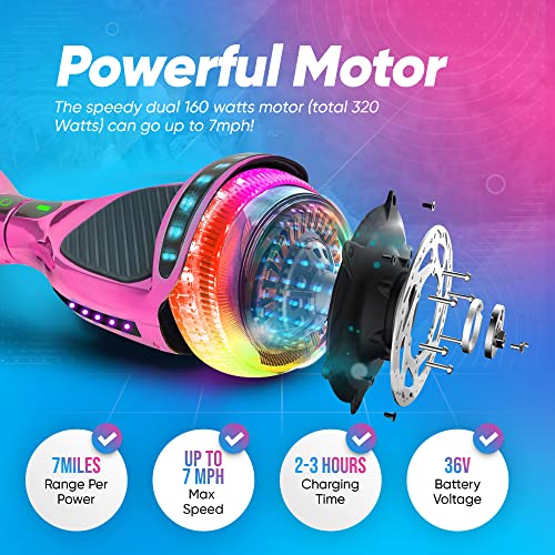6 5  Self Balancing Scooters for Kids Ages 6 12  Bluetooth Hoover Board with Tunnel Light Style Wheels & Non Slip Footpads  UL2272 Safety Certified