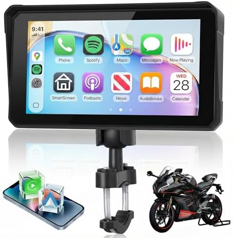 6 Inch Motorcycle Carplay Screen  Portable Touchscreen Motorcycle GPS Navigation System Car Play Moto Android Auto  Dual Bluetooth  IP68 Waterproof Moto Screen  Si ri  Goo gle Assistant