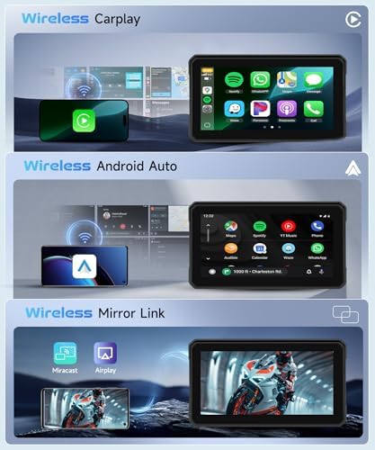 6 Inch Motorcycle Carplay Screen  Portable Touchscreen Motorcycle GPS Navigation System Car Play Moto Android Auto  Dual Bluetooth  IP68 Waterproof Moto Screen  Si ri  Goo gle Assistant