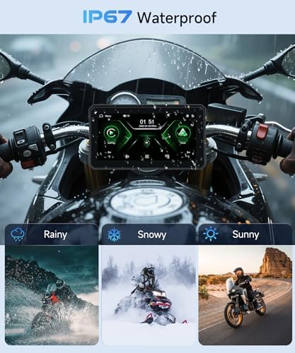 6 Inch Motorcycle Carplay Screen  Portable Touchscreen Motorcycle GPS Navigation System Car Play Moto Android Auto  Dual Bluetooth  IP68 Waterproof Moto Screen  Si ri  Goo gle Assistant