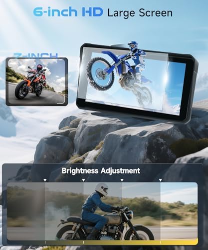 6 Inch Motorcycle Carplay Screen  Portable Touchscreen Motorcycle GPS Navigation System Car Play Moto Android Auto  Dual Bluetooth  IP68 Waterproof Moto Screen  Si ri  Goo gle Assistant