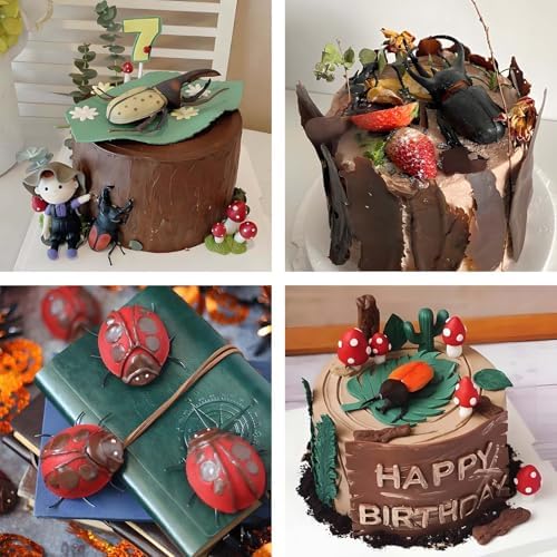 6 Pcs Silicone Mold Set  Nature Theme with Beetles  Mushrooms  Citrus  Strawberry and Leaves  Pink