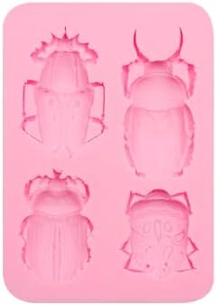 6 Pcs Silicone Mold Set  Nature Theme with Beetles  Mushrooms  Citrus  Strawberry and Leaves  Pink