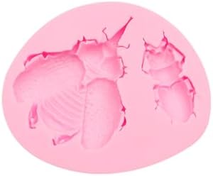 6 Pcs Silicone Mold Set  Nature Theme with Beetles  Mushrooms  Citrus  Strawberry and Leaves  Pink