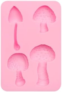 6 Pcs Silicone Mold Set  Nature Theme with Beetles  Mushrooms  Citrus  Strawberry and Leaves  Pink