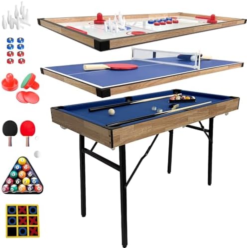 6 in 1 Multi Game Table Folding Pool Table  Billiard  Hockey  Table Tennis  Bowling  Shuffle Board and Tic Tac Toe with All Accessories