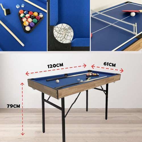6 in 1 Multi Game Table Folding Pool Table  Billiard  Hockey  Table Tennis  Bowling  Shuffle Board and Tic Tac Toe with All Accessories