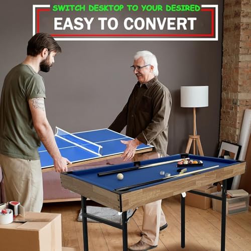 6 in 1 Multi Game Table Folding Pool Table  Billiard  Hockey  Table Tennis  Bowling  Shuffle Board and Tic Tac Toe with All Accessories