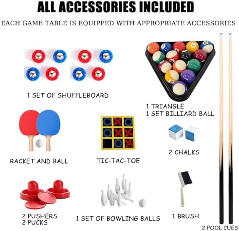 6 in 1 Multi Game Table Folding Pool Table  Billiard  Hockey  Table Tennis  Bowling  Shuffle Board and Tic Tac Toe with All Accessories