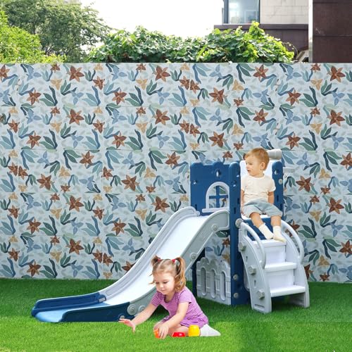 6 in 1 Toddler Slide for Toddler&Kids Kids Climber Slider for Indoor Outdoor Playground with Storage Telescope Basketball Hoop and L Shaped Slide for Toddler Climber Playset Blue
