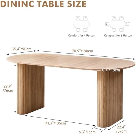 70 8 Oval Table for 4 6 Person  Modern Farmhouse Kitchen Dinner Table for Living Receiption Room  Natural