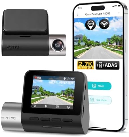 70mai 2 7K Dash Cam Front A500S  1944P Dash Camera for Cars with Sony IMX335  Dashcam Built in WiFi GPS  Optional Rear Dashcam  ADAS  2 IPS LCD Screen  24H Parking Mode  WDR  Super Night Vision