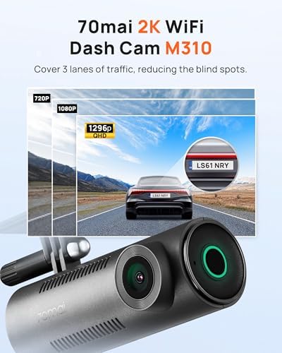 70mai Dash Cam M310  Dash Camera for Cars 1296P QHD  Smart Dash Cam Front Built in WiFi  130  Wide Angle FOV  WDR  Night Vision  iOS/Android Mobile App  Loop Recording  Parking Monitor  Time Lapse