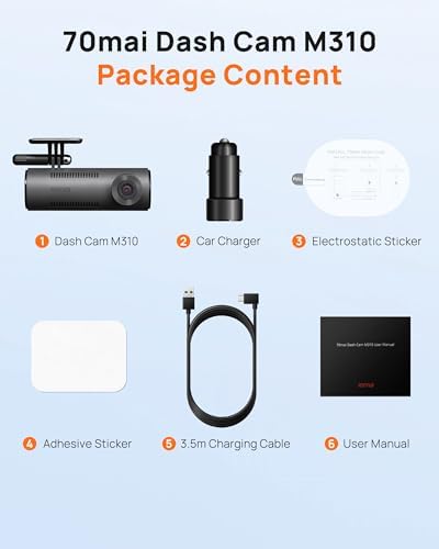 70mai Dash Cam M310  Dash Camera for Cars 1296P QHD  Smart Dash Cam Front Built in WiFi  130  Wide Angle FOV  WDR  Night Vision  iOS/Android Mobile App  Loop Recording  Parking Monitor  Time Lapse