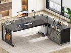 71" Executive Desk with Rolling File Cabinet  Modern L Shaped Computer Desk