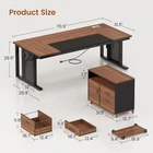 71" Executive Desk with Rolling File Cabinet  Modern L Shaped Computer Desk