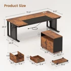 71" Executive Desk with Rolling File Cabinet  Modern L Shaped Computer Desk