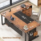 71" Executive Desk with Rolling File Cabinet  Modern L Shaped Computer Desk