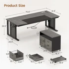 71" Executive Desk with Rolling File Cabinet  Modern L Shaped Computer Desk