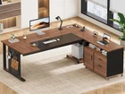 71" Executive Desk with Rolling File Cabinet  Modern L Shaped Computer Desk