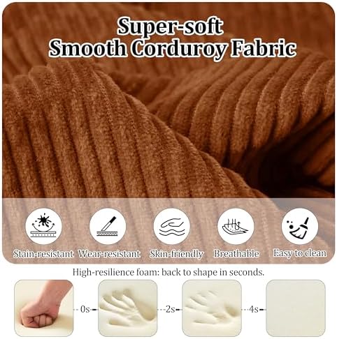 79 Convertible Compressed Corduroy Folding Cloud Sofa Bed  5 in 1 Modern Modular Boneless Pull Out Loveseat Sleeper in a Box  No Assembly Floor Futon Couch for Living Room  Orange  Pillows  King