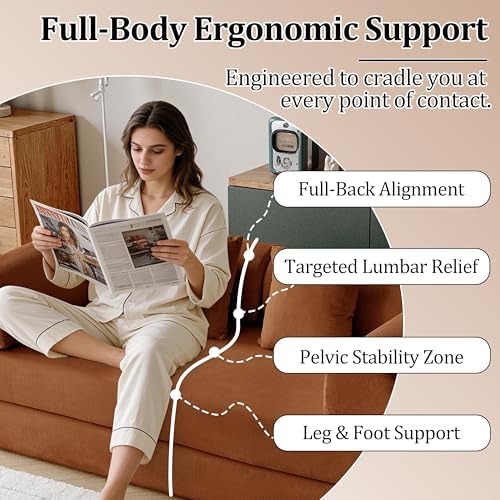 79 Convertible Compressed Corduroy Folding Cloud Sofa Bed  5 in 1 Modern Modular Boneless Pull Out Loveseat Sleeper in a Box  No Assembly Floor Futon Couch for Living Room  Orange  Pillows  King