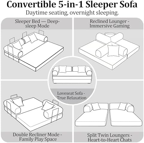 79 Convertible Compressed Corduroy Folding Cloud Sofa Bed  5 in 1 Modern Modular Boneless Pull Out Loveseat Sleeper in a Box  No Assembly Floor Futon Couch for Living Room  Orange  Pillows  King