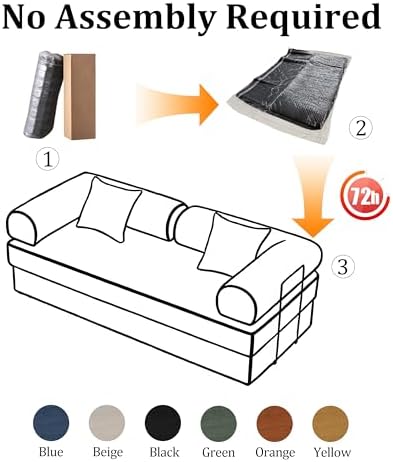 79 Convertible Compressed Corduroy Folding Cloud Sofa Bed  5 in 1 Modern Modular Boneless Pull Out Loveseat Sleeper in a Box  No Assembly Floor Futon Couch for Living Room  Orange  Pillows  King