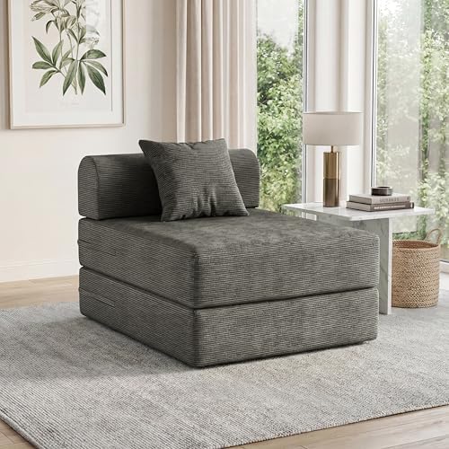 79 Convertible Compressed Corduroy Folding Cloud Sofa Bed  5 in 1 Modern Modular Boneless Pull Out Loveseat Sleeper in a Box  No Assembly Floor Futon Couch for Living Room  Orange  Pillows  King