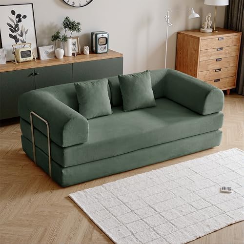 79 Convertible Compressed Corduroy Folding Cloud Sofa Bed  5 in 1 Modern Modular Boneless Pull Out Loveseat Sleeper in a Box  No Assembly Floor Futon Couch for Living Room  Orange  Pillows  King