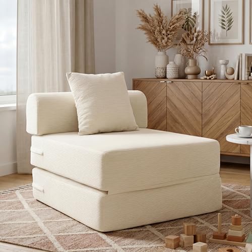79 Convertible Compressed Corduroy Folding Cloud Sofa Bed  5 in 1 Modern Modular Boneless Pull Out Loveseat Sleeper in a Box  No Assembly Floor Futon Couch for Living Room  Orange  Pillows  King