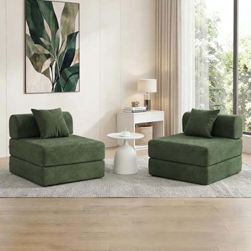 79 Convertible Compressed Corduroy Folding Cloud Sofa Bed  5 in 1 Modern Modular Boneless Pull Out Loveseat Sleeper in a Box  No Assembly Floor Futon Couch for Living Room  Orange  Pillows  King