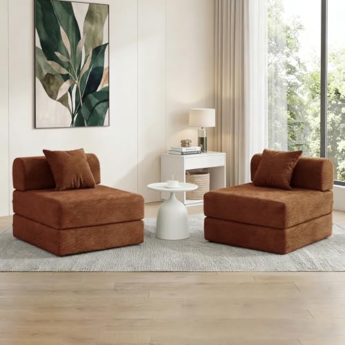 79 Convertible Compressed Corduroy Folding Cloud Sofa Bed  5 in 1 Modern Modular Boneless Pull Out Loveseat Sleeper in a Box  No Assembly Floor Futon Couch for Living Room  Orange  Pillows  King