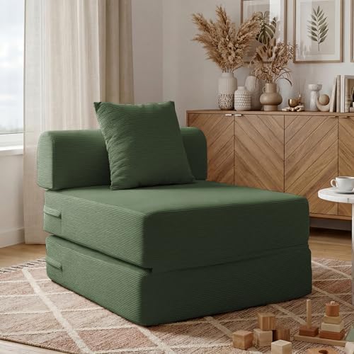 79 Convertible Compressed Corduroy Folding Cloud Sofa Bed  5 in 1 Modern Modular Boneless Pull Out Loveseat Sleeper in a Box  No Assembly Floor Futon Couch for Living Room  Orange  Pillows  King