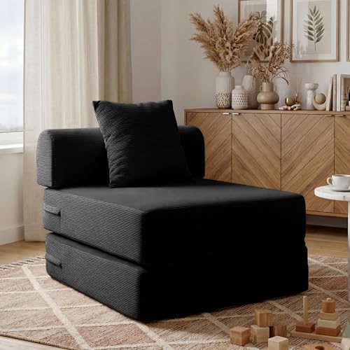 79 Convertible Compressed Corduroy Folding Cloud Sofa Bed  5 in 1 Modern Modular Boneless Pull Out Loveseat Sleeper in a Box  No Assembly Floor Futon Couch for Living Room  Orange  Pillows  King