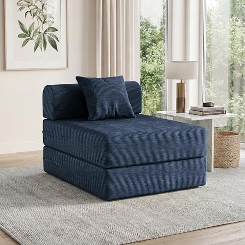 79 Convertible Compressed Corduroy Folding Cloud Sofa Bed  5 in 1 Modern Modular Boneless Pull Out Loveseat Sleeper in a Box  No Assembly Floor Futon Couch for Living Room  Orange  Pillows  King