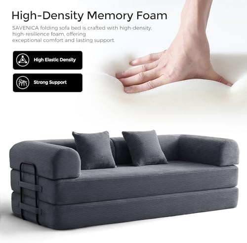 79 Floor Sofa Bed  5 in 1 Convertible Sleeper Sofa with Removable Armrests  Corduroy Fabric Sofa Couch  No Assembly Required for Living Room  Dorm  Studio  Dark Gray 