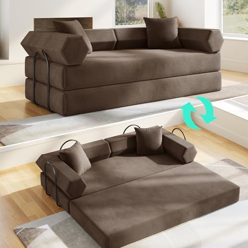 79 Floor Sofa Bed  5 in 1 Convertible Sleeper Sofa with Removable Armrests  Corduroy Fabric Sofa Couch  No Assembly Required for Living Room  Dorm  Studio  Dark Gray 