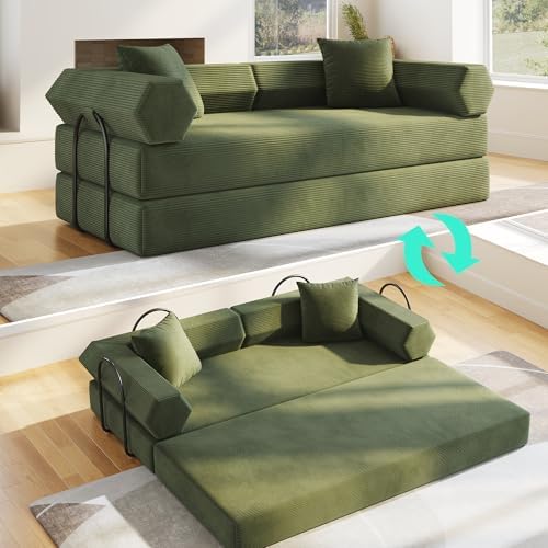 79 Floor Sofa Bed  5 in 1 Convertible Sleeper Sofa with Removable Armrests  Corduroy Fabric Sofa Couch  No Assembly Required for Living Room  Dorm  Studio  Dark Gray 